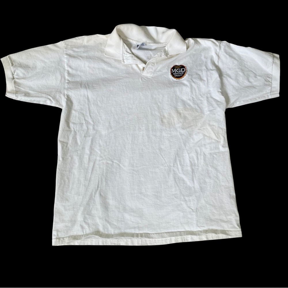 Rare Vintage 90s Miller MGD Genuine Draft Beer Bottlecap Logo Polo Shirt Size XL